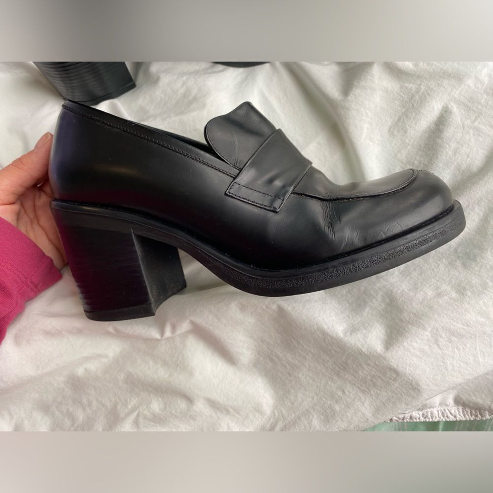 90s Heeled Loafer Black Leather Nine West Shoes - Picture 5 of 9
